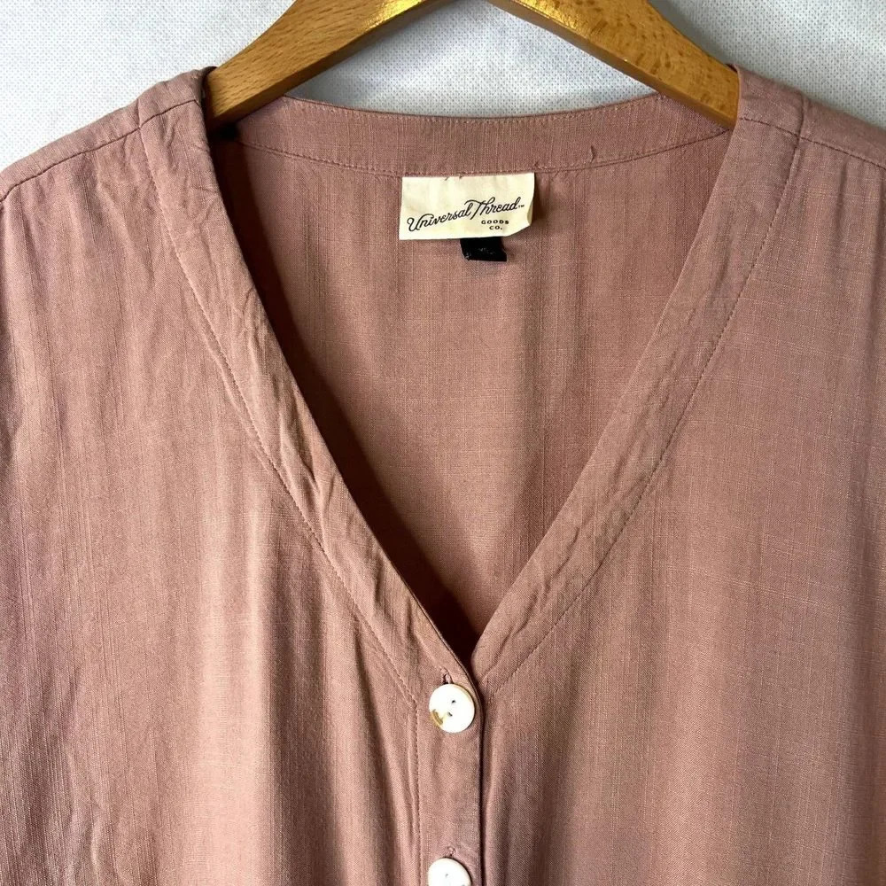 Universal Thread Vneck Button Front Tie Blouse Si… - image 3